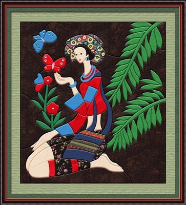 壹朵布艺DIY手工布贴画拼布画材料包工具民族风人物凝思36*40-拼布