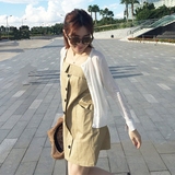 夏装新款韩版气质单排扣背带裙 宽松显瘦学生A字裙中长款连衣裙女