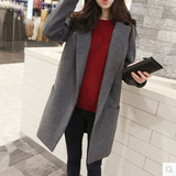 2015冬季加棉毛呢外套女装韩版修身中长款茧型呢子大衣外套女批发