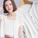 2016夏季女装韩版宽松镂空短袖针织衫女开衫薄短款毛衣小外套