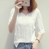 2016夏季新款韩版宽松套头纯色学生上衣套头竹节棉T恤女装潮J744