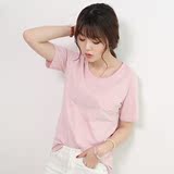 2016新款夏季短袖T恤女竹节棉宽松纯色学生韩版纯色半袖上衣夏装
