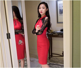 2015早秋装新款韩版女装性感透视蕾丝挂脖镂空长袖礼服大码连衣裙