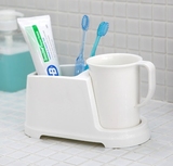 韩国进口昌信 白色牙具架带杯子牙刷架 牙具座 牙刷牙膏浴品收纳