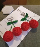 韩国定制纯手工编织樱桃钥匙扣包包挂件毛线球球汽车挂件饰品J