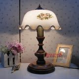 现代欧式复古田园风格系列实木可调光卧室书房床头台灯荷花罩台灯