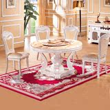 欧式大理石餐桌 实木圆形餐桌椅组合 简约现代大理石面吃饭桌子