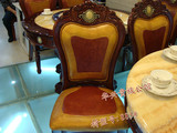 欧式餐桌椅子 红樱桃 橡木雕花真皮餐椅 实木硬坐椅子 餐厅配套椅