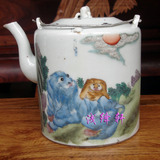 （663）民国浅绛彩瓷 名家吴少峰《狮子图》茶壶