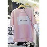 韩国代购2016春夏季新款T恤女短袖前短后长粉色上衣时尚甜美潮