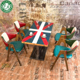 星巴克咖啡厅桌椅组合 实木复古风loft西餐厅桌椅 拼色茶餐厅桌椅