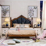 颐和高端定制美式实木雕花双人主卧大床 欧式别墅奢华复古皮艺床