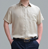 真丝衬衫男短袖 夏季男士商务休闲桑蚕丝衬衫 中老年条纹薄款衬衣