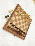 包邮 磁性木质国际象棋 木质贴面折叠棋盘+实木棋子内嵌式包装