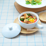 带盖小汤锅 创意带手柄陶瓷汤碗 纯白色家用烘焙餐具烤碗带把奶锅
