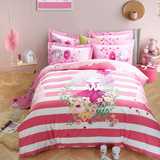 加厚纯棉磨毛卡通女孩床上用品三四件套粉色儿童床品床单被套女童