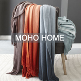 MOHOHOME原单毛线针织毯流苏沙发装饰谈样板房披肩外贸夏季空调毯