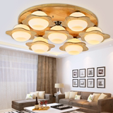简约现代LED客厅吸顶灯圆形实木质温馨卧室阳台过道灯具创意木艺