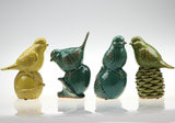 欧美乡村复古陶瓷做旧装饰小鸟摆件 白色/蓝色/黄色/绿色 每只