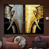 大象壁画泰式油画东南亚风格装饰画走廊玄关纯手绘金箔画有框银铂