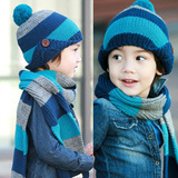 韩版新款秋冬帽儿童男童毛线帽护耳帽针织帽套帽 帽子围巾2件套装