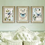 现代简约欧式客厅装饰画卧室玄关壁画沙发背景墙挂画蓝色花鸟蝴蝶