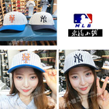 【MLB】韩国专柜正品代购16新款NY竖条纹嘻哈情侣鸭舌棒球帽