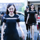 赫本小黑裙连衣裙夏 韩版短袖修身显瘦透视明星同款中长款裙子女