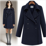 2015冬装新款女装羊毛呢外套大衣 修身显瘦双排扣加厚呢子大衣女