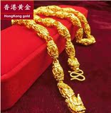 香港黄金 新款双龙头橄榄搂空79g男士黄金项链 男款时尚泰国链