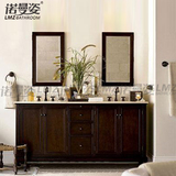 欧式美式浴室柜组合 洗脸面大理石台下盆卫浴柜组合定制 落地橡木