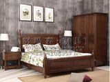 美式纯实木大衣柜 三门衣橱环保简约黑胡桃色做旧现代卧室家具
