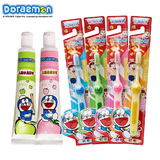哆啦A梦叮当猫牙膏软毛牙刷6件套装儿童无氟牙膏吞咽预防龋齿包邮