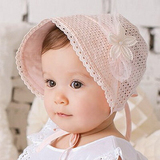 韩国新款镂空花朵公主帽子婴儿童全棉渔夫盆帽护耳帽子女宝宝胎帽