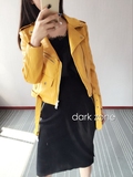 Alice wang自留定制2016春季新款休闲时尚女韩版长袖拉链皮衣外套