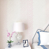 现代碎花树叶无纺布 竖条纹墙壁纸卧室温馨粉色 米黄色客厅书房