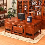中式实木办公桌榆木电脑桌明清古典仿古家具花鸟雕花大班台老板桌