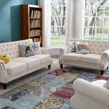 美式乡村田园沙发 白色小户型三人沙发 拉扣地中海布艺沙发组合