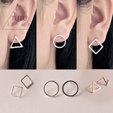 s925简约个性时尚耳饰品防过敏几何不对称镀白金耳环纯银耳钉女款