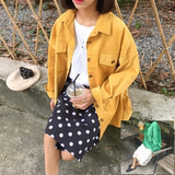 韩国休闲装韩版女装新款时尚灯芯绒外套大口袋中长款长袖开衫