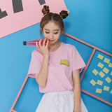 韩国夏装字母印花粉色宽松纯棉短袖T恤女韩版夏季女装学生上衣潮