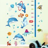 儿童测量身高墙贴纸可移除防水浴室身高尺可爱卡通蓝色海豚身高贴