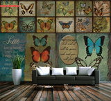 3D欧式田园复古大型壁画 蝴蝶英伦古典墙纸 客厅电视沙背景墙壁纸