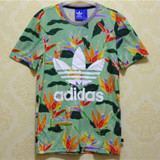 阿迪达斯Adidas三叶草 男款 修身花卉 短袖T恤Z99674