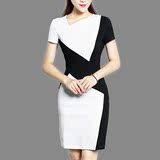 2016夏季新款品牌女装 韩版OL修身包臀时尚黑白雪纺连衣裙女正装