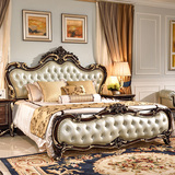 欧式双人1.8床实木雕花真皮床婚床2米2大床法式公主床卧室实木床