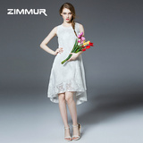 Zimmur夏季新款女装圆领无袖水晶提纱花连衣裙RD76060686