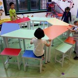 梯形桌子美术培训桌幼儿园彩色培训桌椅组合美术桌梯形辅导桌直销