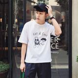 夏季涂鸦t恤男 韩版青年学生宽松个性潮流短袖卡通印花半截袖嘻哈