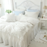 全棉韩版田园床裙式四件套公主风蕾丝花边被套纯棉床罩式床上用品